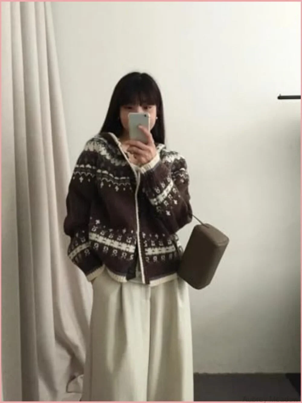 Color Block Knit Cardigan Sweater with Hood Snowflake Fair Isle Long Sleeve - Picture 3 of 7
